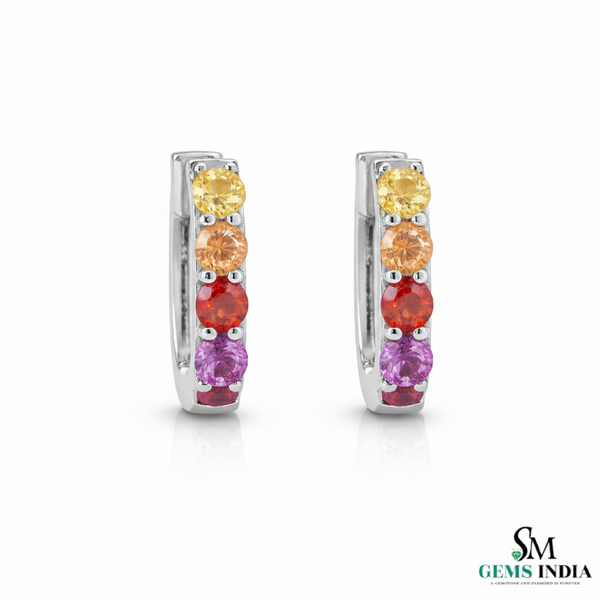 Multi Color Round Gemstone Huggie Hoop Earrings - Luxury Look Gemstone Earrings