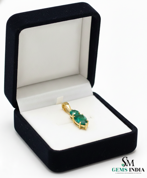 Two-Stone Natural Emerald Drop Pendant Round Pear Cut Design