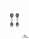 Elegant Oval and Pear Amethyst Drop Earrings with Baguette Diamond Accents