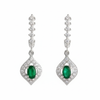 Oval Green Gemstone Dangle in 14K Gold 1.70 carat Natural Emerald and Diamond Halo Drop Earrings
