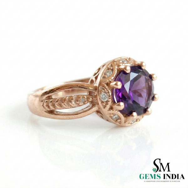 Elegant Oval Cut Amethyst Ring with Milgrain Diamond Halo
