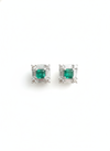 Square shape Natural Emerald Halo Studs with Diamond Accents – Fine Gold Earrings
