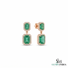 Emerald cut Natural Emerald & Double Drop Halo Earrings in 14K Gold Classic Vintage Dangle Design