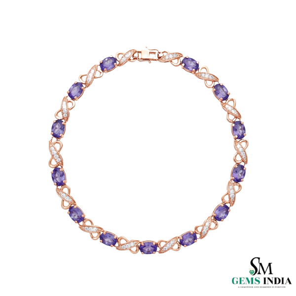 Natural Tanzanite and Diamond Link Bracelet Fine Gold Jewelry