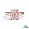 Emerald Cut Morganite Diamond Promise Ring in 18K Gold - Gift For Her