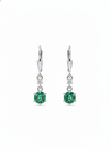 Round Natural Emerald & Diamond Drop Earrings in 14K Gold Dainty Lever back Design