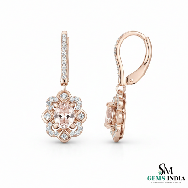 Floral Morganite Diamond Drop Earrings - Luxury Gemstone Earrings