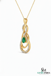 Natural Green Emerald Diamond Infinity Pendant - Green Gemstone Jewelry