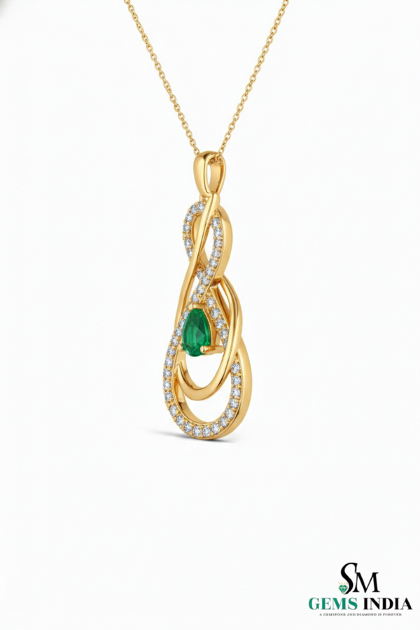 Natural Green Emerald Diamond Infinity Pendant - Green Gemstone Jewelry