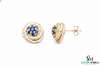 Round Blue Sapphire & Diamond Cluster Stud Earrings in 18k Gold – Vintage Halo Style