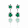 5.10 carat Luxury Emerald cut and Pear shaped Natural Emerald Teardrop Diamond Halo Earrings in Gold