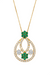 Floral Double Loop Round Natural Emerald and Diamond Teardrop Pendant in 14k gold