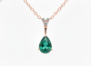 3.40 carat Luxury Pear Natural Emerald Pendant Necklace with Diamond Trio Accent