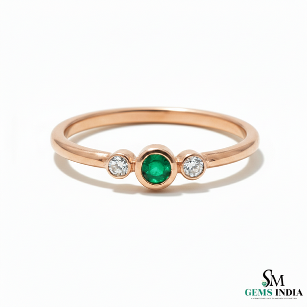 Minimalist Emerald Center Stone Diamond Accent Gold Ring