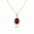 Oval Cut Ruby & Diamond Halo Pendant in 14K Gold