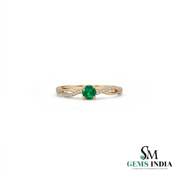 Vintage Inspired Round Emerald Diamond Ring - Promise Ring For Her