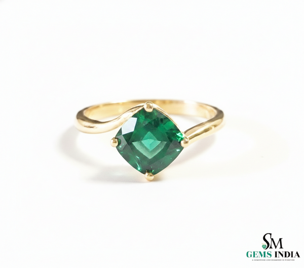 Cushion Cut Emerald Engagement Ring in Solid Gold – Minimalist Solitaire Ring