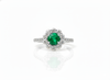 Round Natural Emerald and Diamond Halo Engagement Ring in 14K Gold Handmade Fine Gold Jewelry