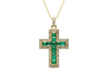 2.65 carat Square Shape Natural Emerald and Diamond Cross Pendant Necklace in 14K Gold