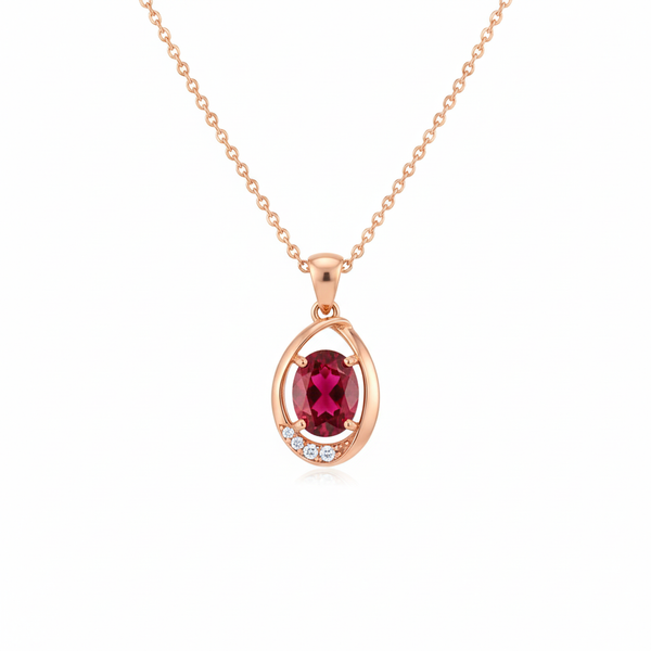 Oval Ruby & Diamond Halo Pendant Special Surprise gift for her