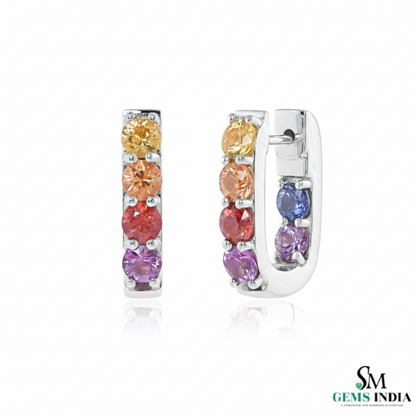 Multi Color Round Gemstone Huggie Hoop Earrings - Luxury Look Gemstone Earrings