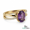 Oval Amethyst Criss Cross Ring in Gold with Diamond Accents