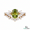 Natural Oval Peridot Diamond Floral Ring - Nature Inspired Gold Ring