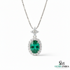 Oval Cut Natural Emerald Pendant with Diamond Halo Gemstone pendant for women