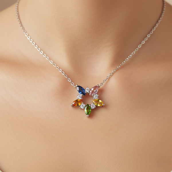 Multicolor Pear Gemstone Pendant Multicolor Flower Charm Gemstone Jewelry