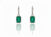 Emerald Cut Natural Emerald 14k Gold Dangle Earrings Diamond Halo Women Earring