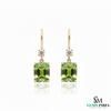 Emerald Cut Natural Peridot Diamond Dangle Earrings - Fine Jewelry Earrings