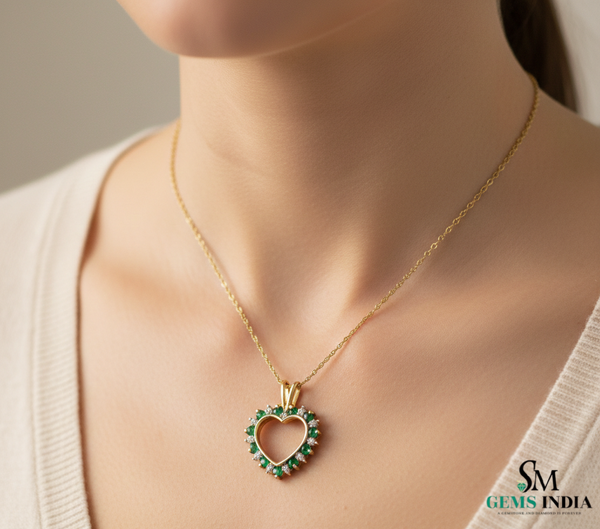 Solid Gold Emerald and Diamond Heart Pendant – Romantic Fine Jewelry