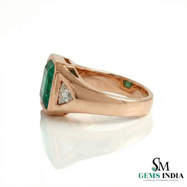 Natural Emerald And Triangle Moissanite Ring 10.20 Carats Engagement Ring in 14K gold