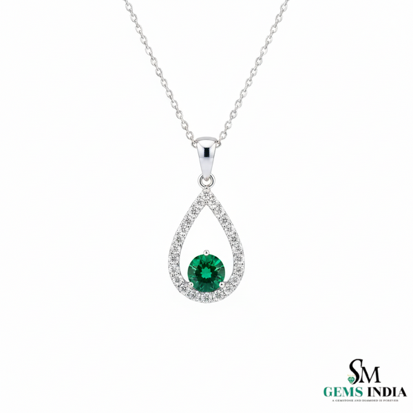 Emerald Teardrop Halo Pendant in 14k Gold emerald jewelry for women