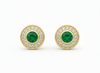 Round Natural Emerald & Diamond Halo Stud Earrings Fine White Gold Jewelry