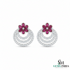 Pear shaped Natural Ruby Flower & Diamond Drop Earrings in 14k and 18k Gold