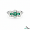Three Stone Emerald and Diamond Cluster Ring – Fine Gold Jewelry
