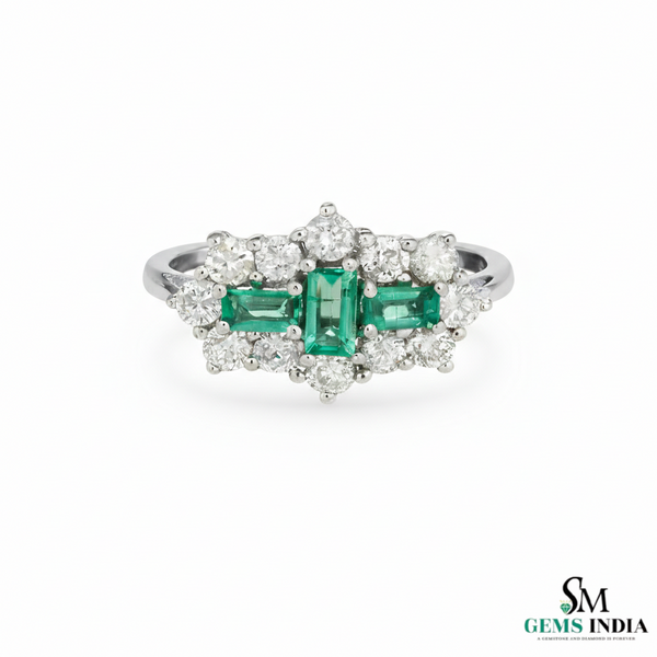 Three Stone Emerald and Diamond Cluster Ring – Fine Gold Jewelry