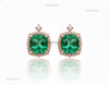 Cushion Cut Natural Emerald Halo Stud Earrings in 14K Gold Green Gemstone Gift for her&nbsp;