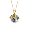 Rainbow Evil Eye Pendant Multicolor Baguette Gemstones in Gold