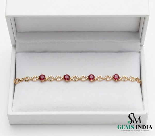 Natural Ruby & Diamond Infinity Link Bracelet - Elegant July Birthstone Tennis Bracelet for Women