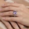 Cushion Cut Natural Amethyst & Diamond Halo Engagement Ring