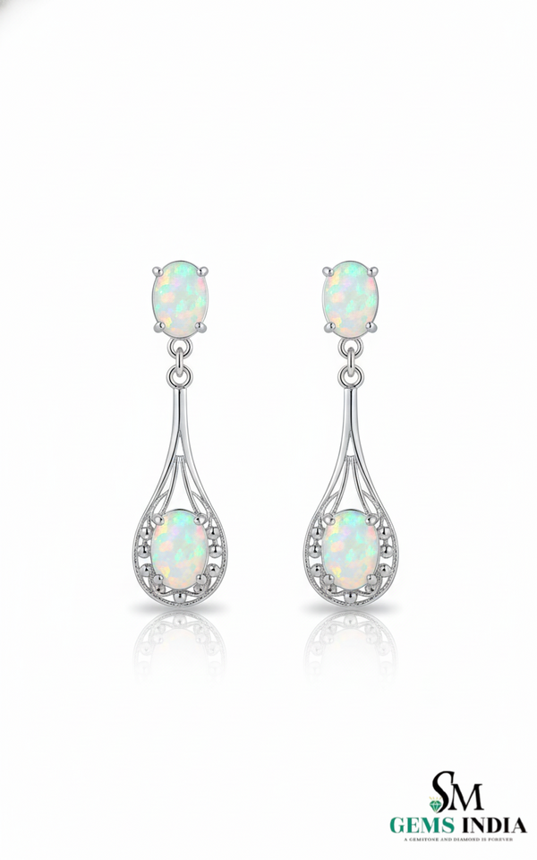 Classic Oval Opal Hanging Earrings – Vintage Inspired Opal earrings for her