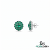 Oval Cut Emerald Green Bloom Stud Earrings with Diamond Accents