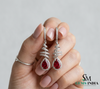 Teardrop Ruby Dangle Earrings with Diamond Spiral Design - Ruby Jewelry for Women