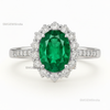 Oval cut Halo Ring Natural Green Emerald and Diamond Band in 14k Gold 4.50 carat Engagement ring