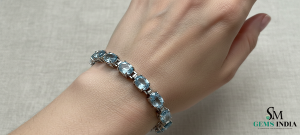 Oval Shape Aquamarine Tennis Bracelet in 14k and 18k Gold - Luxury Fine Jewelry