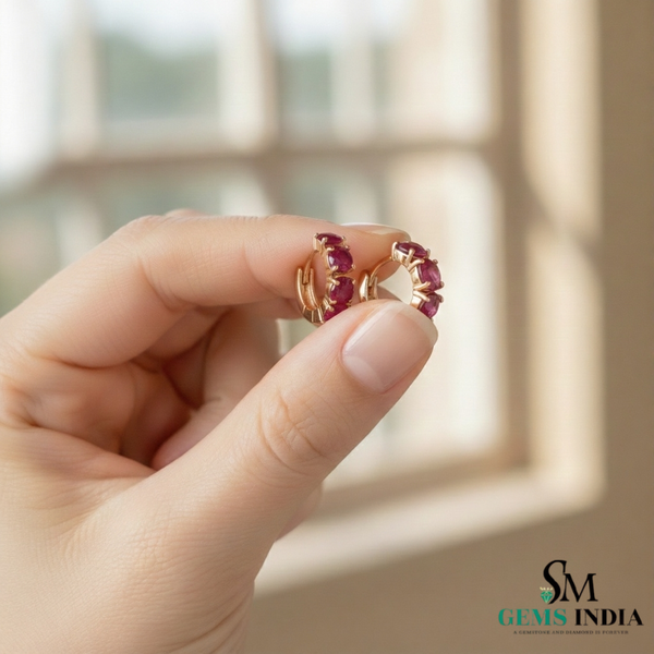 Round Natural Ruby Huggie Hoop Earring Elegant Everyday Hoops