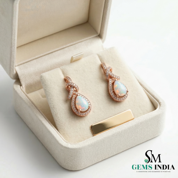 Pear Cut Opal Earrings - October Birthstone Gemstone Earrings