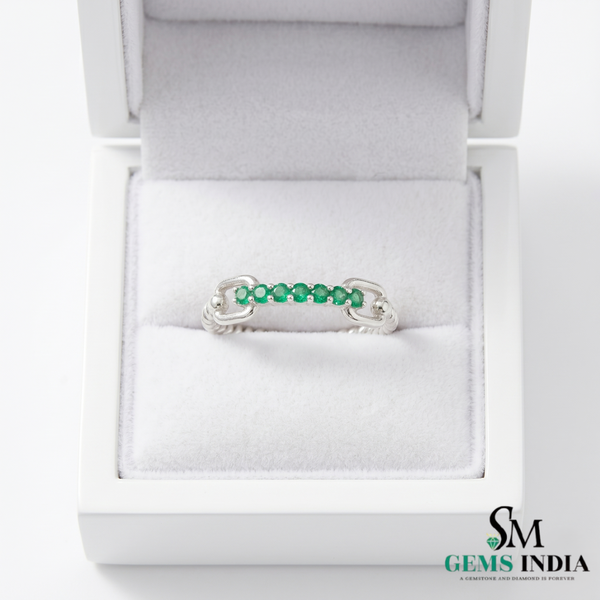 Contemporary Link Style Fine Jewelry Statement Ring with Green Gemstones